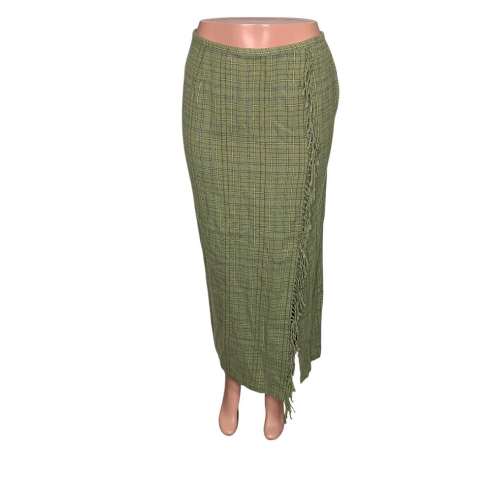 Vintage Norton Mcnaugton Maxi Skirt Plaid Green Flannel Faux Wrap Size 10